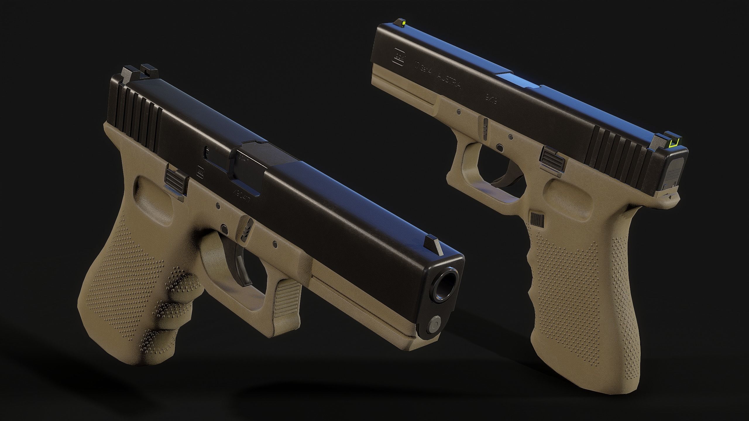 Glock pistol Low-poly 3D model_5