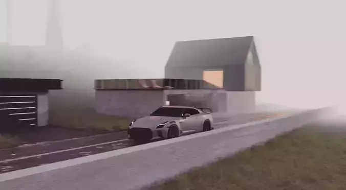 Modern house on a hill with road for car animations  Free low-poly 3D model