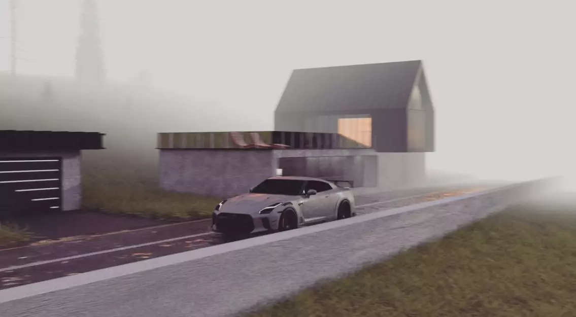 Modern house on a hill with road for car animations  Free low-poly 3D model_0