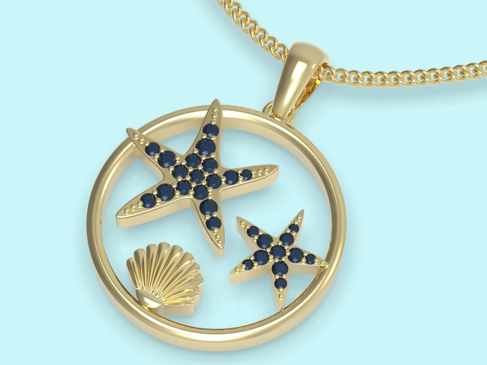 Sea pendant  gold  printable 3D model  3D print model_2