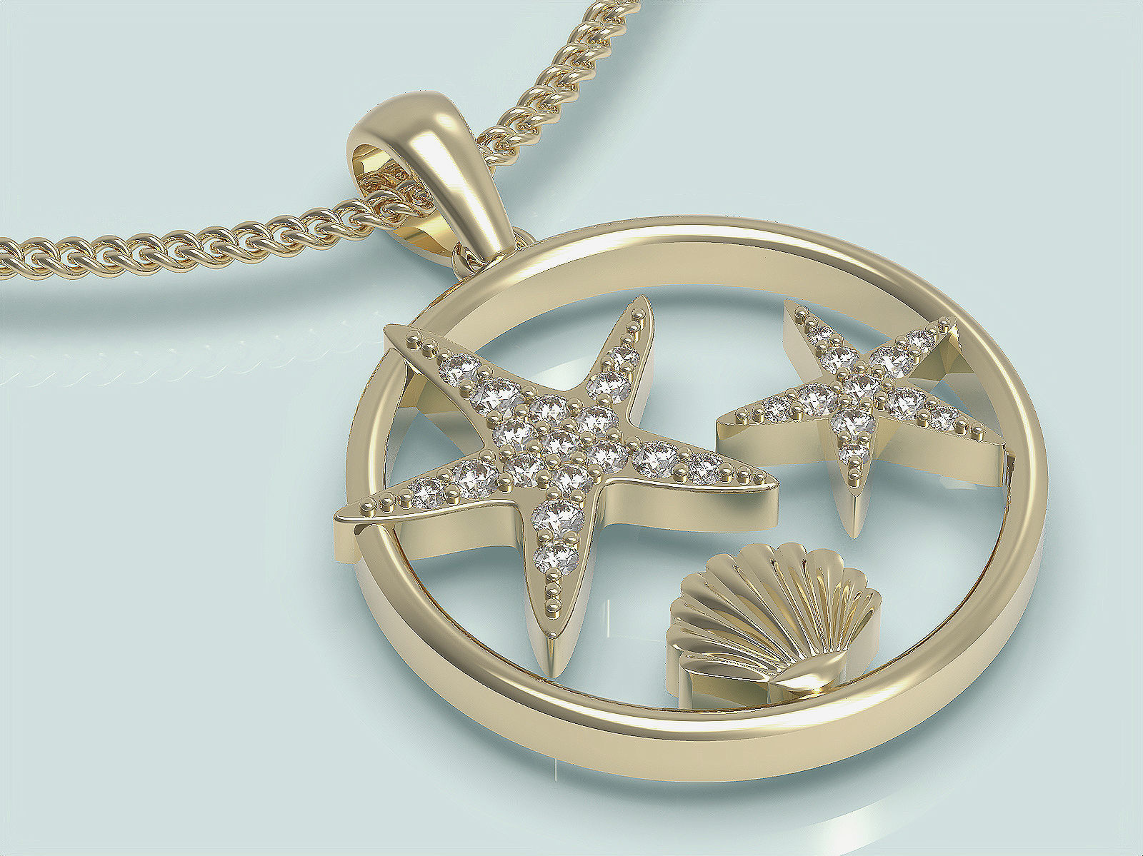 Sea pendant  gold  printable 3D model  3D print model_4