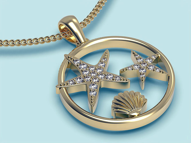 Sea pendant  gold  printable 3D model  3D print model