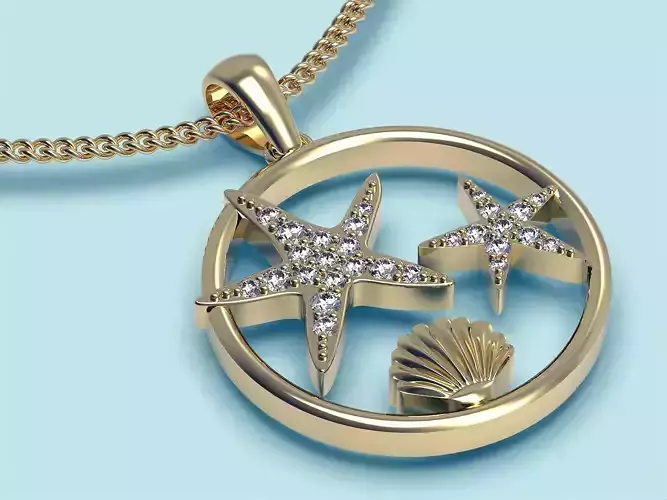 Sea pendant  gold  printable 3D model  3D print model