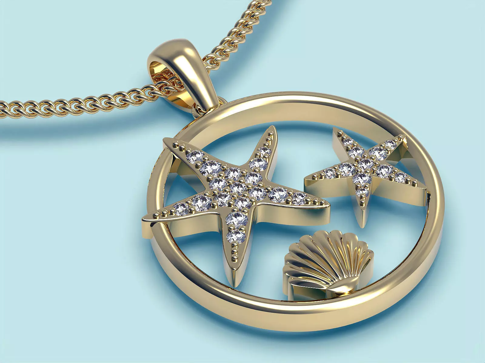 Sea pendant  gold  printable 3D model  3D print model_0