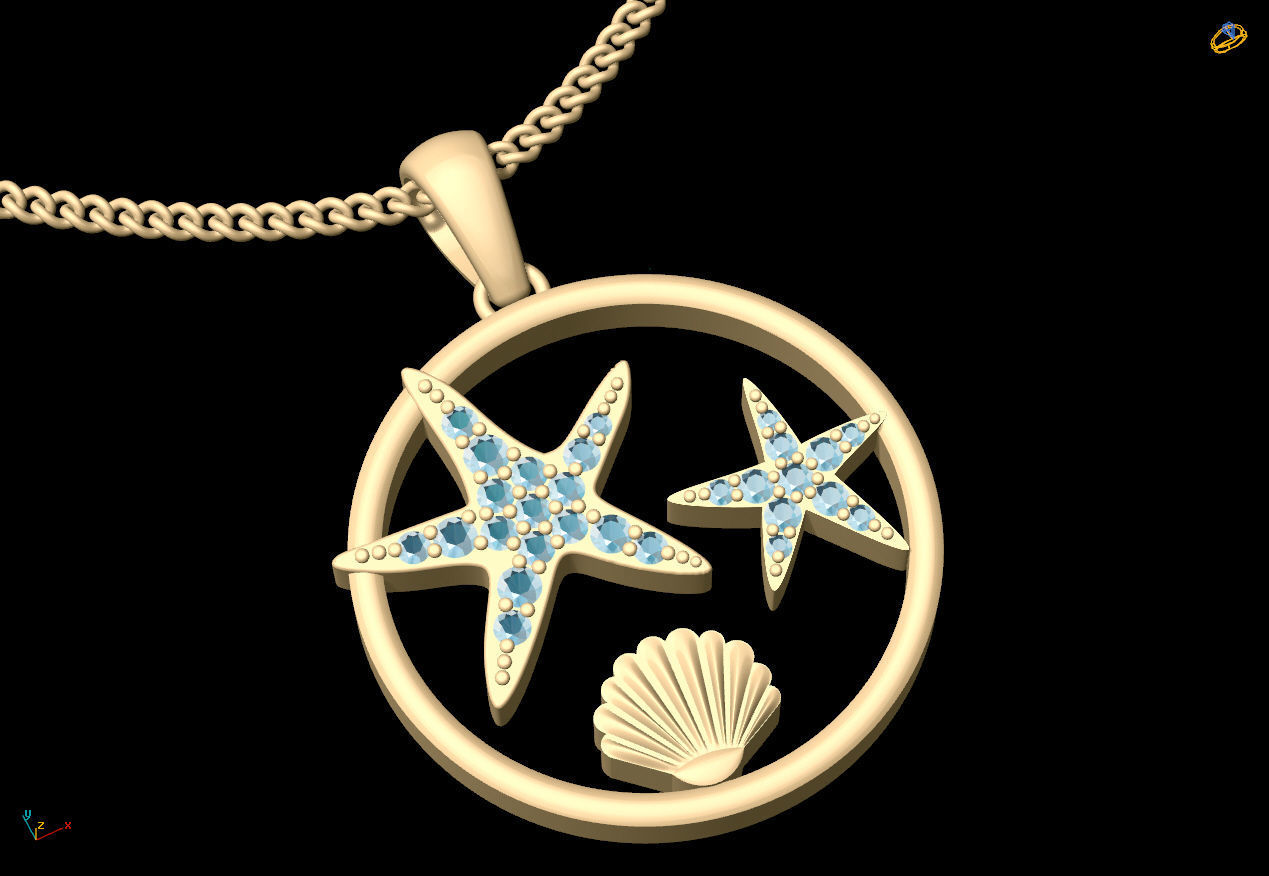 Sea pendant  gold  printable 3D model  3D print model_5