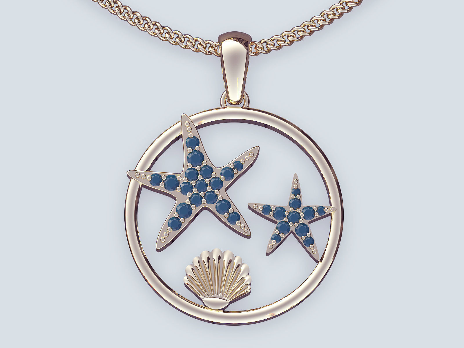 Sea pendant  gold  printable 3D model  3D print model_10