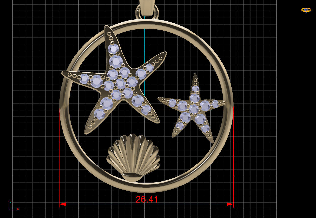 Sea pendant  gold  printable 3D model  3D print model_7