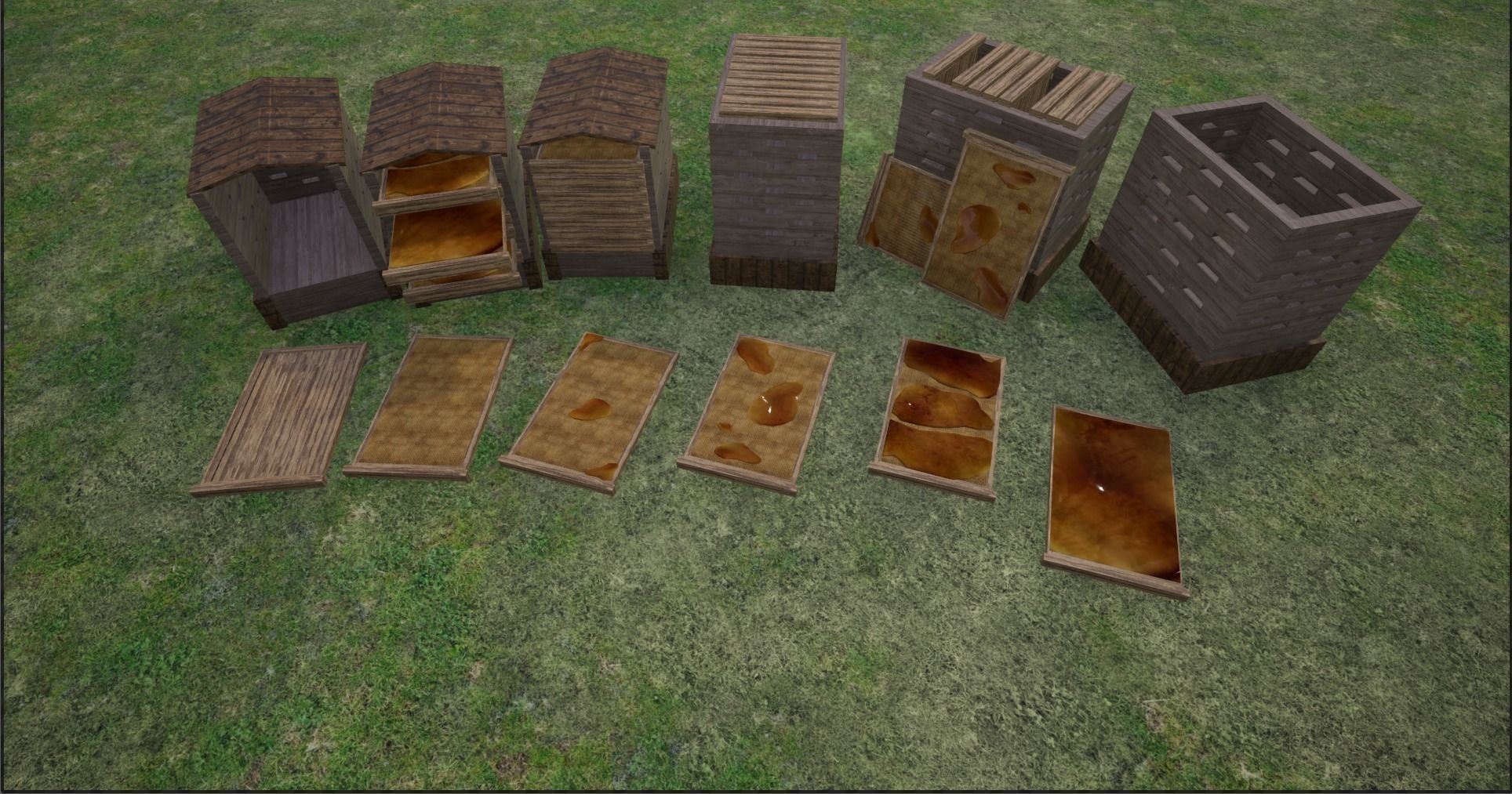 Modular Lowpoly Beehives-Honey Box-Bee Farm Low-poly 3D model_1