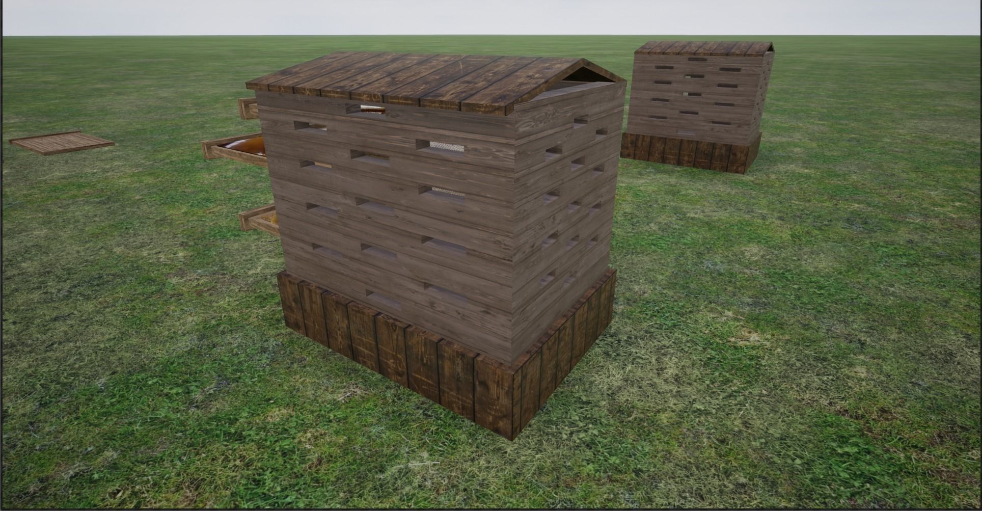 Modular Lowpoly Beehives-Honey Box-Bee Farm Low-poly 3D model_16