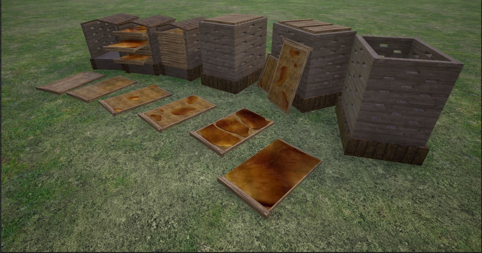 Modular Lowpoly Beehives-Honey Box-Bee Farm Low-poly 3D model_2