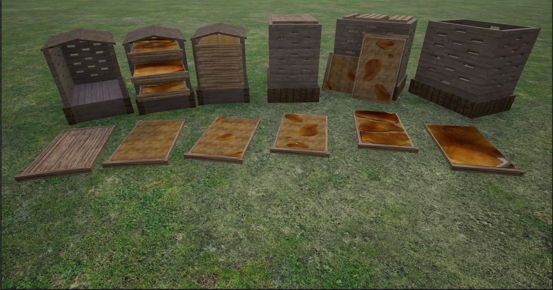 Modular Lowpoly Beehives-Honey Box-Bee Farm Low-poly 3D model_6