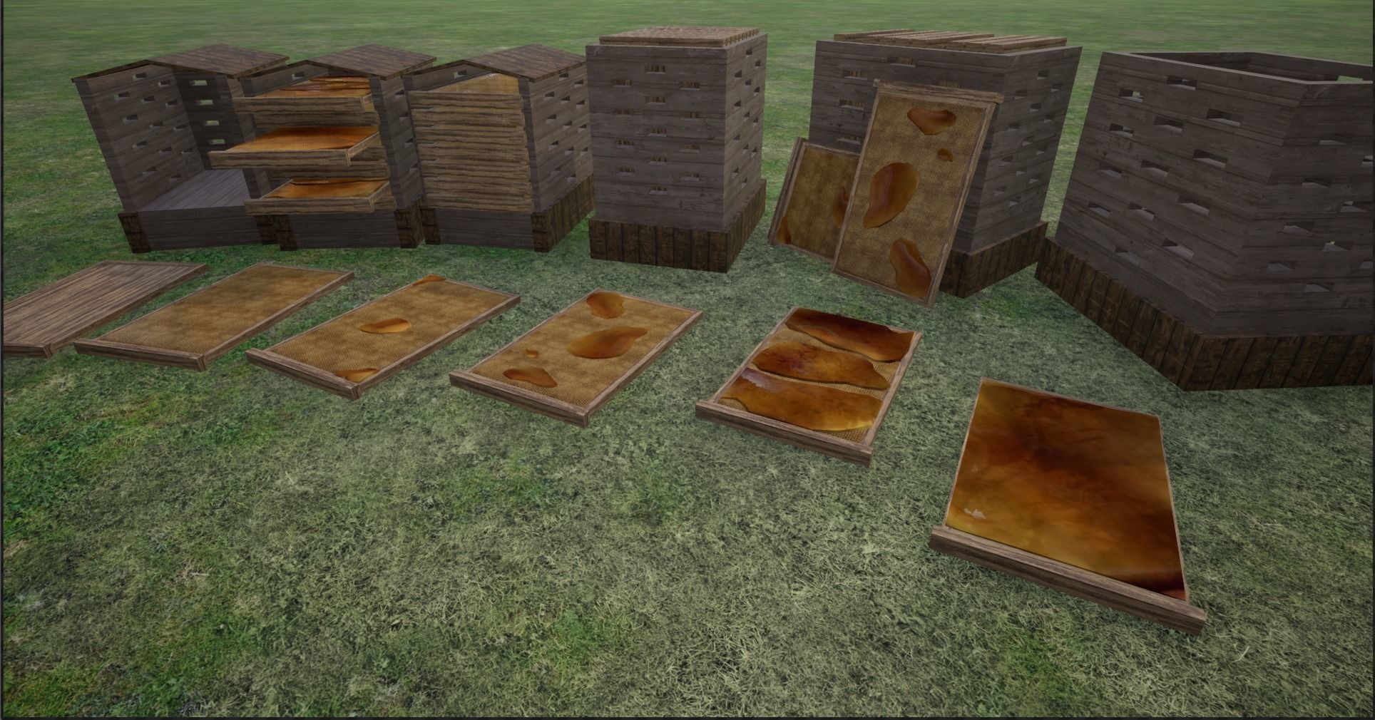 Modular Lowpoly Beehives-Honey Box-Bee Farm Low-poly 3D model_3