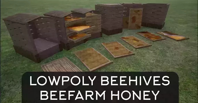 Modular Lowpoly Beehives-Honey Box-Bee Farm Low-poly 3D model