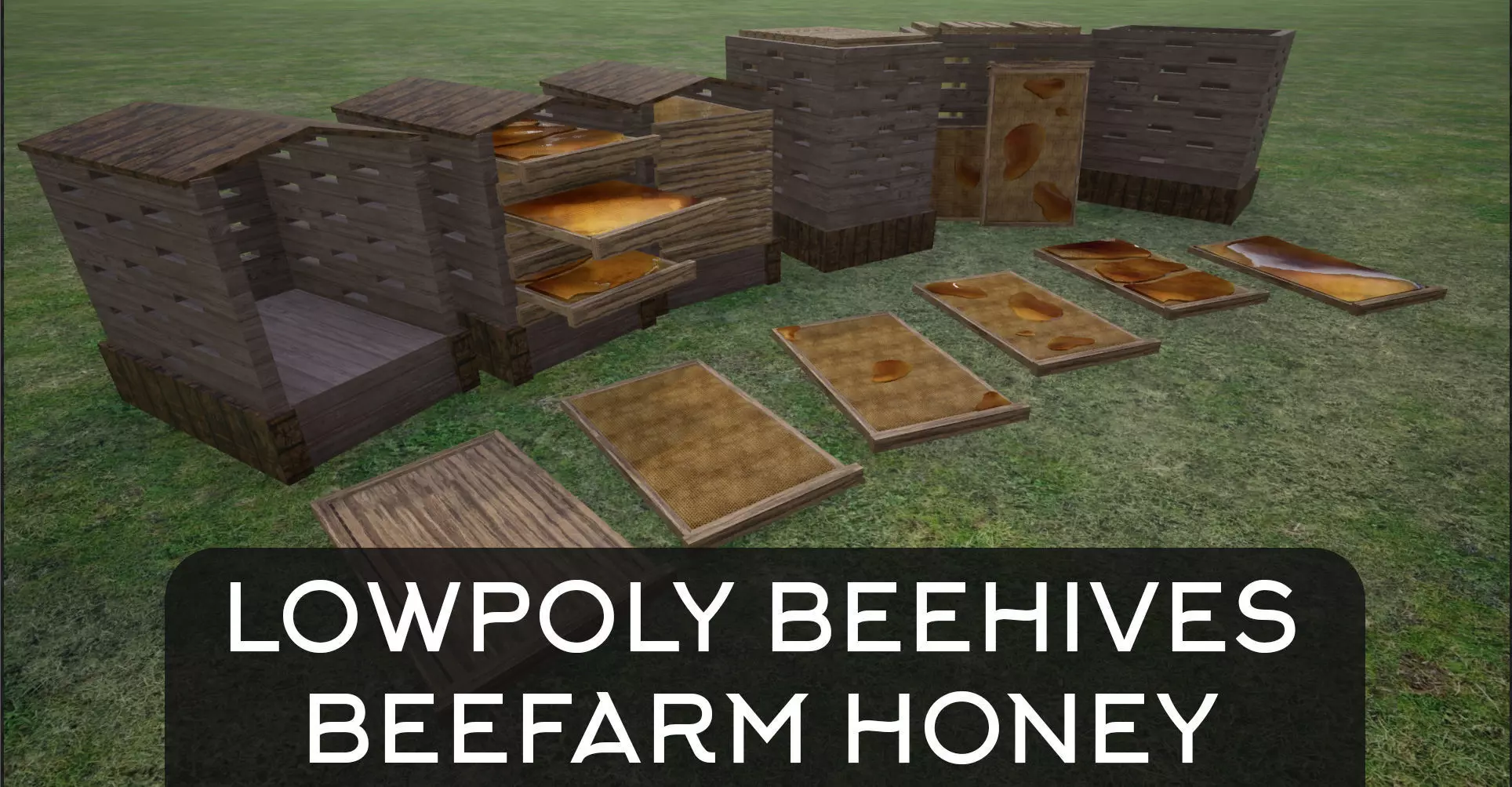Modular Lowpoly Beehives-Honey Box-Bee Farm Low-poly 3D model_0
