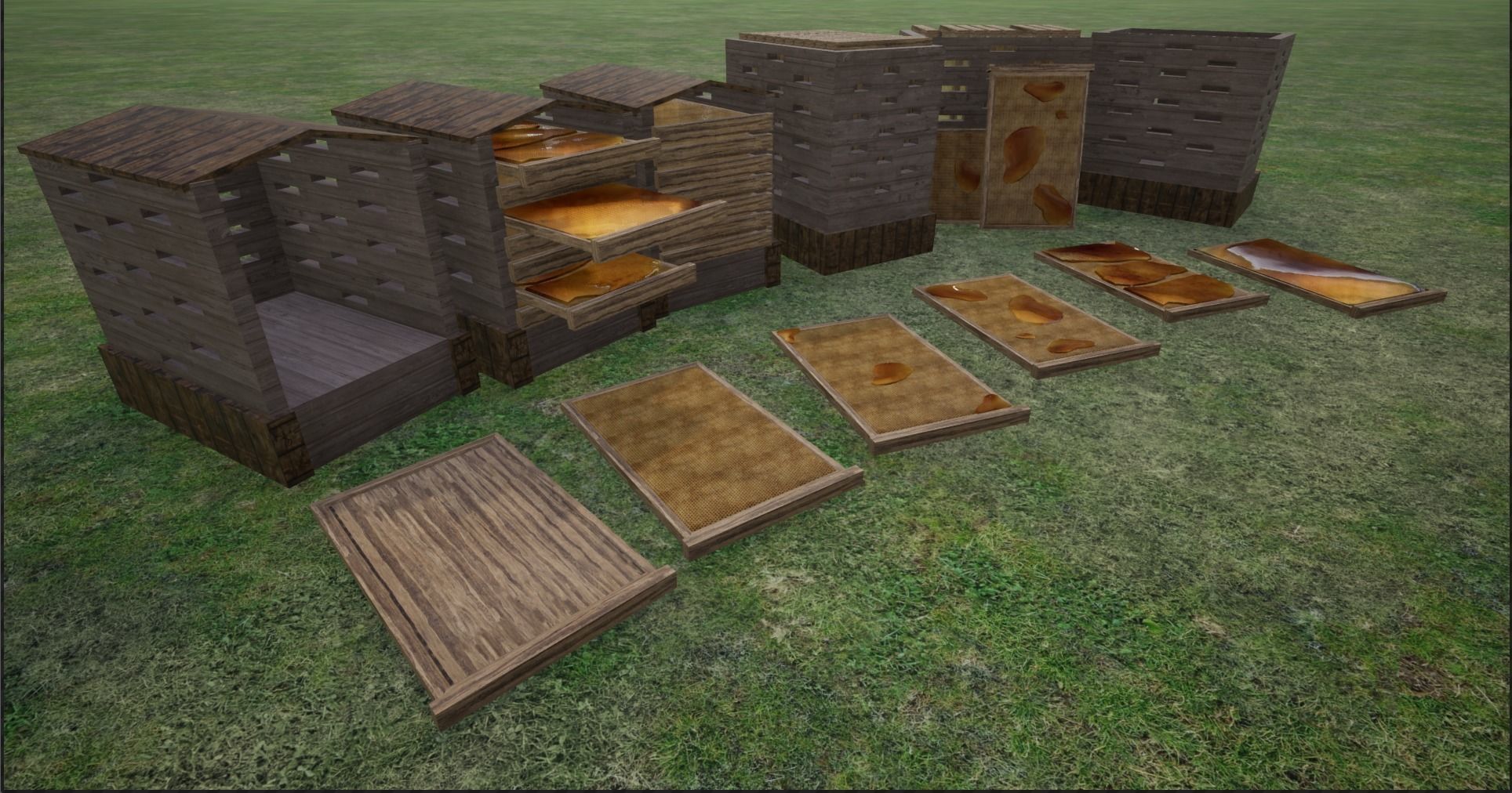 Modular Lowpoly Beehives-Honey Box-Bee Farm Low-poly 3D model_5