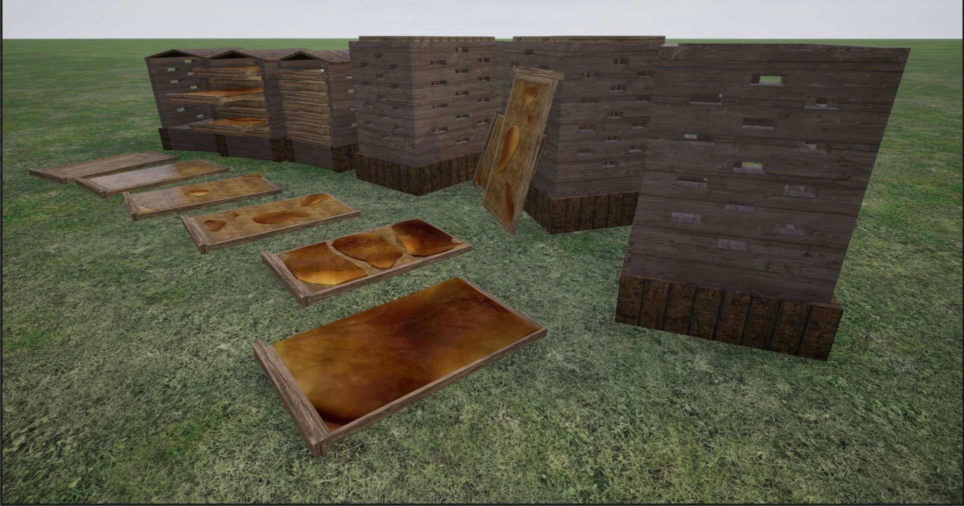 Modular Lowpoly Beehives-Honey Box-Bee Farm Low-poly 3D model_4