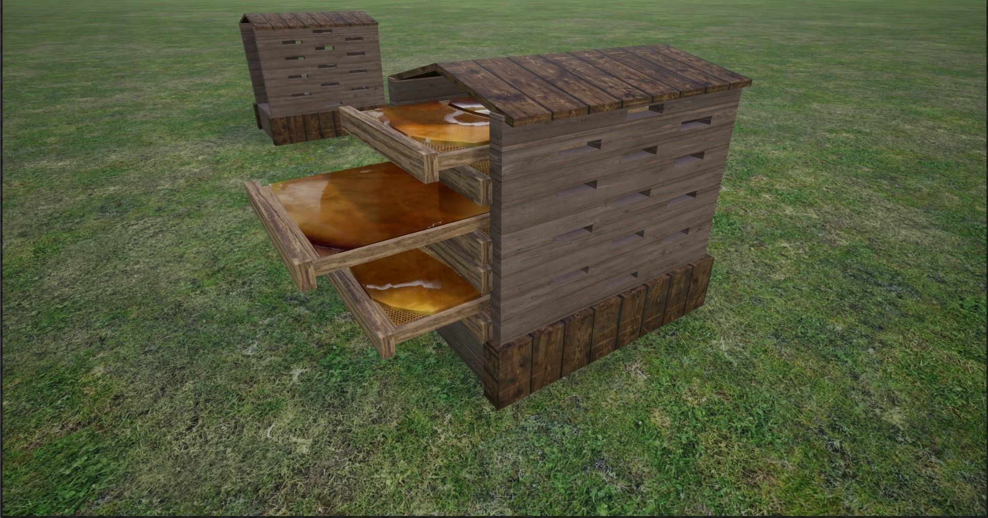 Modular Lowpoly Beehives-Honey Box-Bee Farm Low-poly 3D model_9