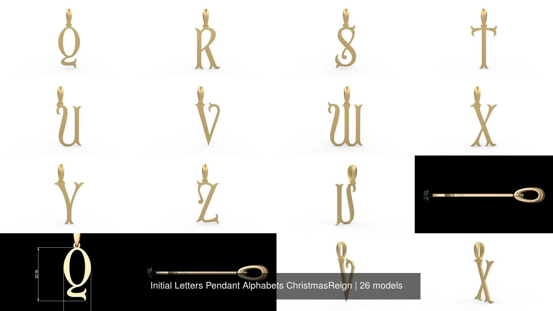 Initial Letters Pendant Alphabets ChristmasReign 3D Model Collection_2