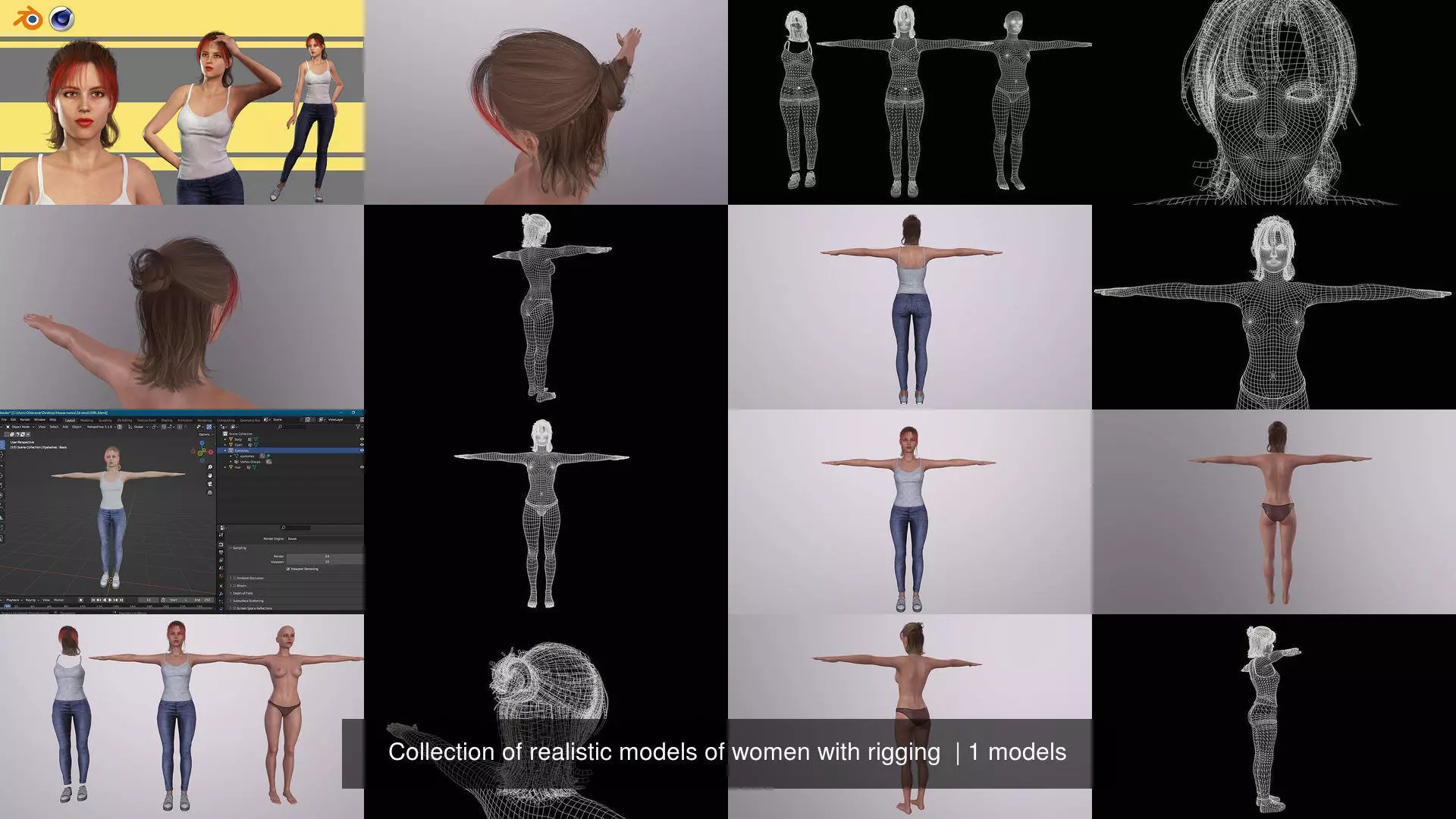 Collection of realistic models of women with rigging _1