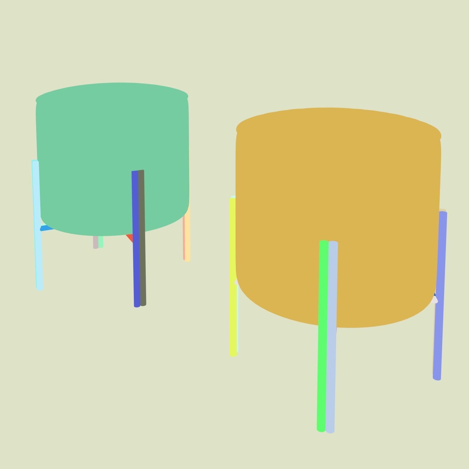 ottoman two round stools with metal legs 3D model_1