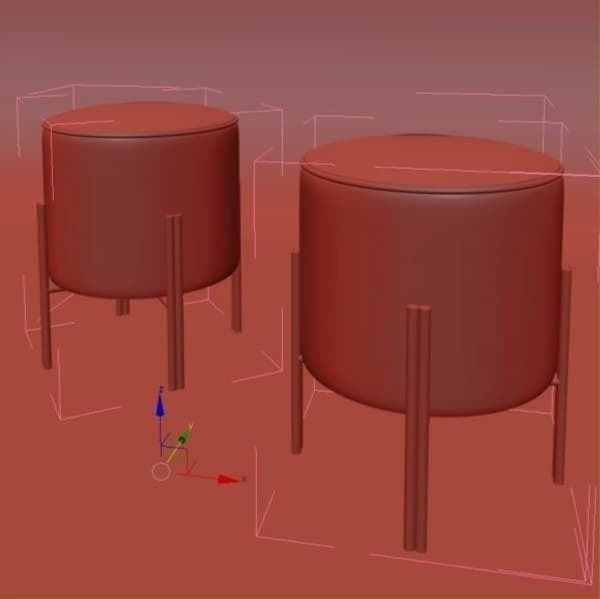 ottoman two round stools with metal legs 3D model_4