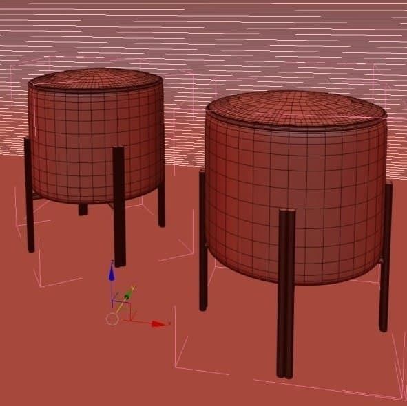 ottoman two round stools with metal legs 3D model_3