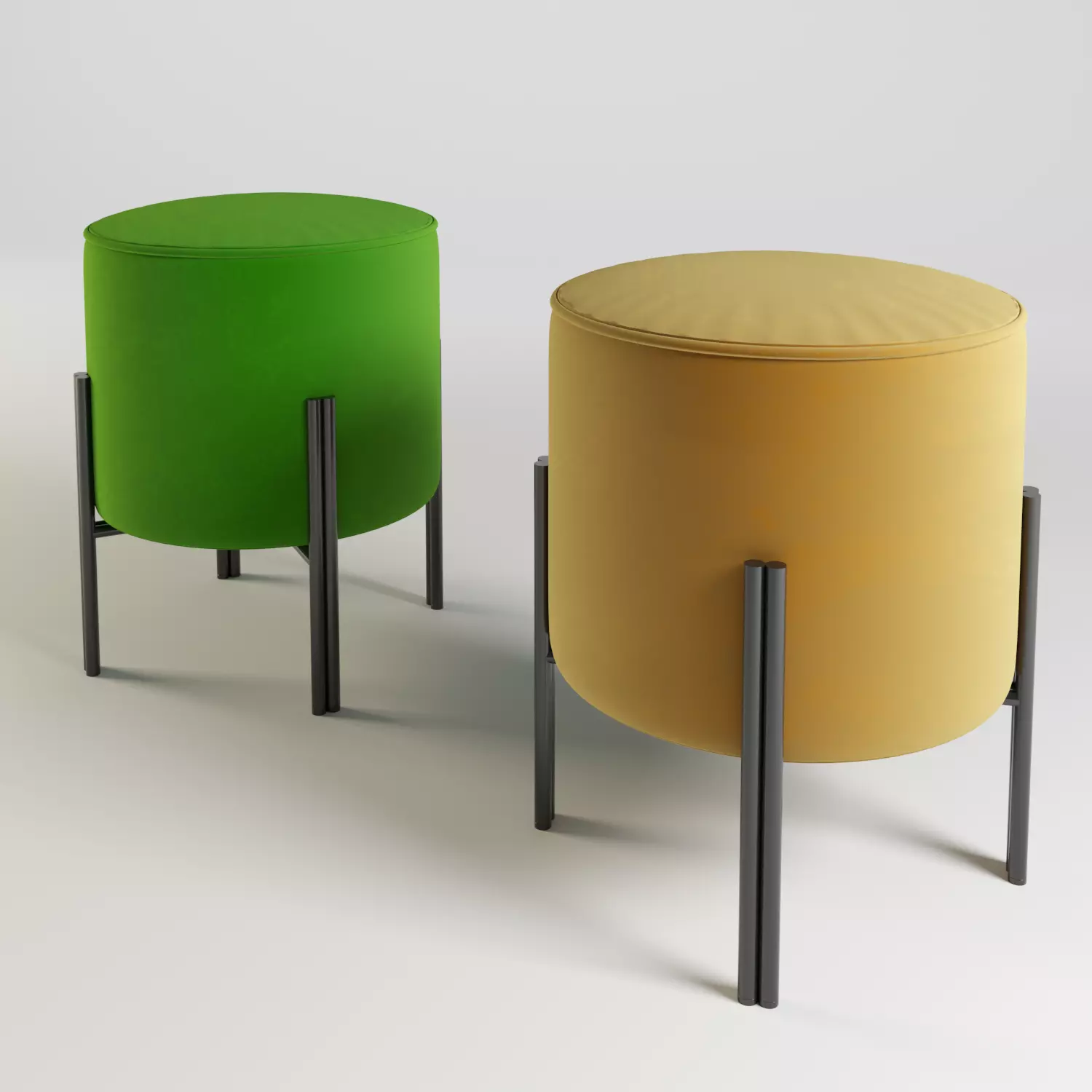 ottoman two round stools with metal legs 3D model_0