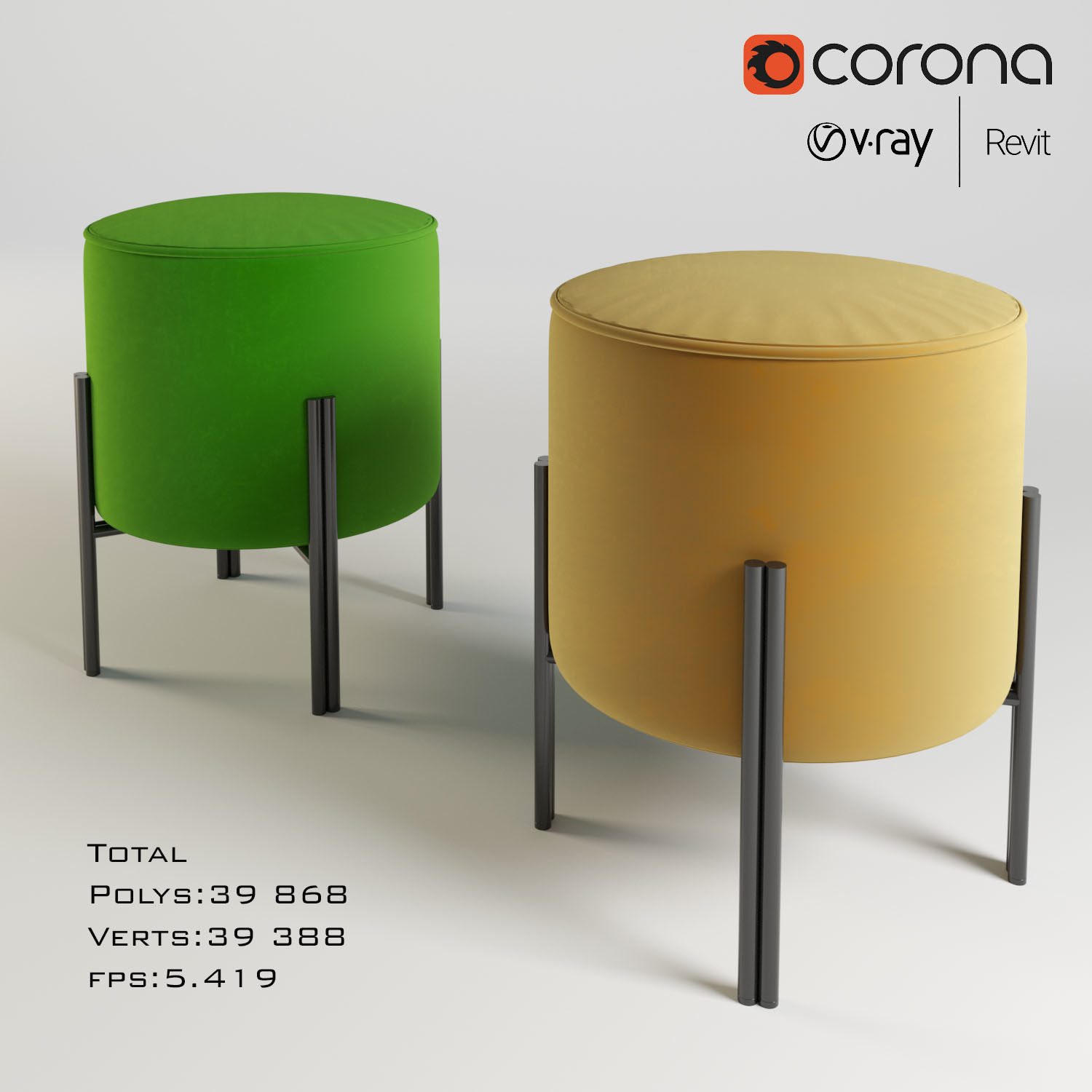 ottoman two round stools with metal legs 3D model_5