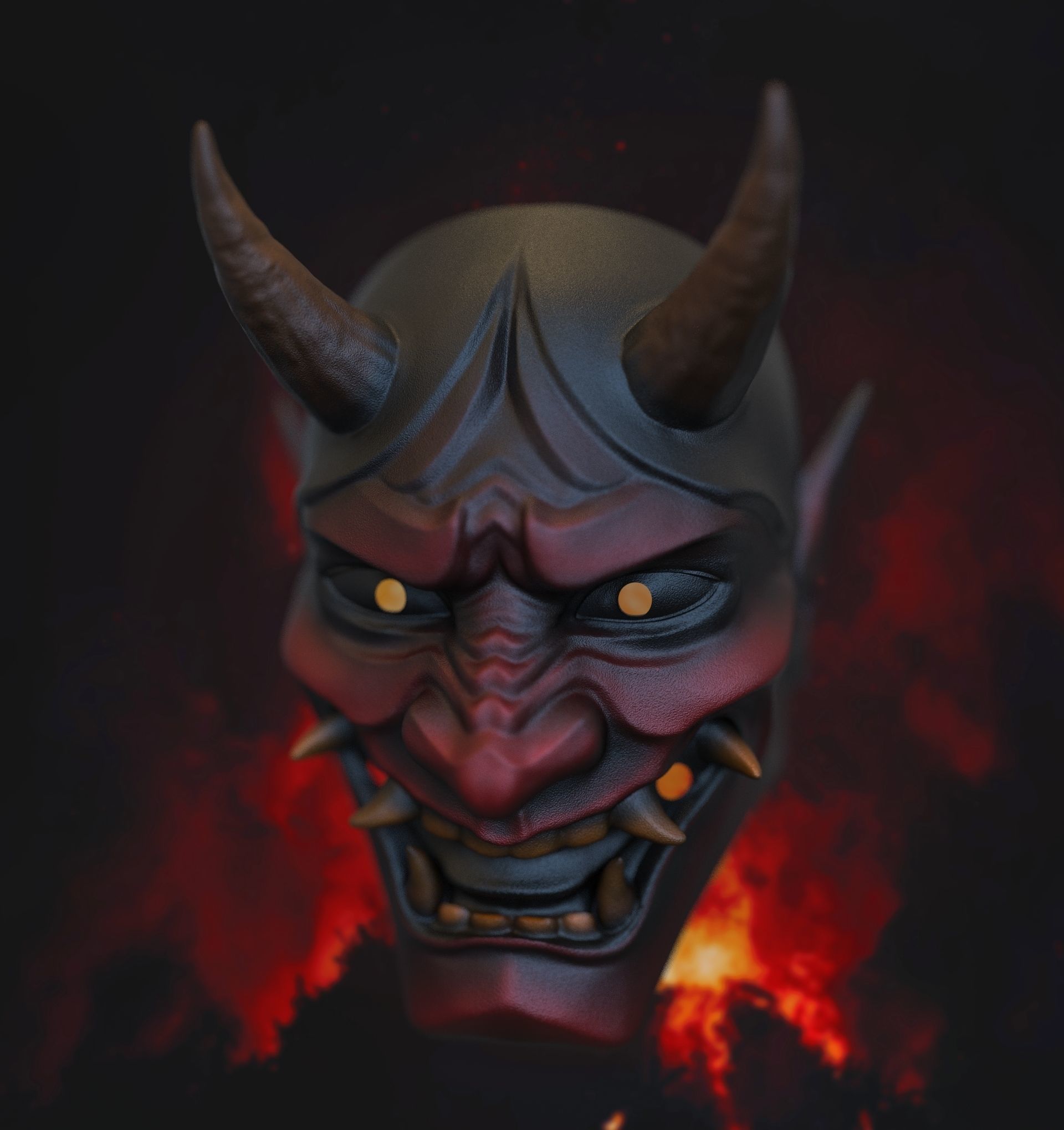 Hannya mask Japanese samurai  3D print model_11