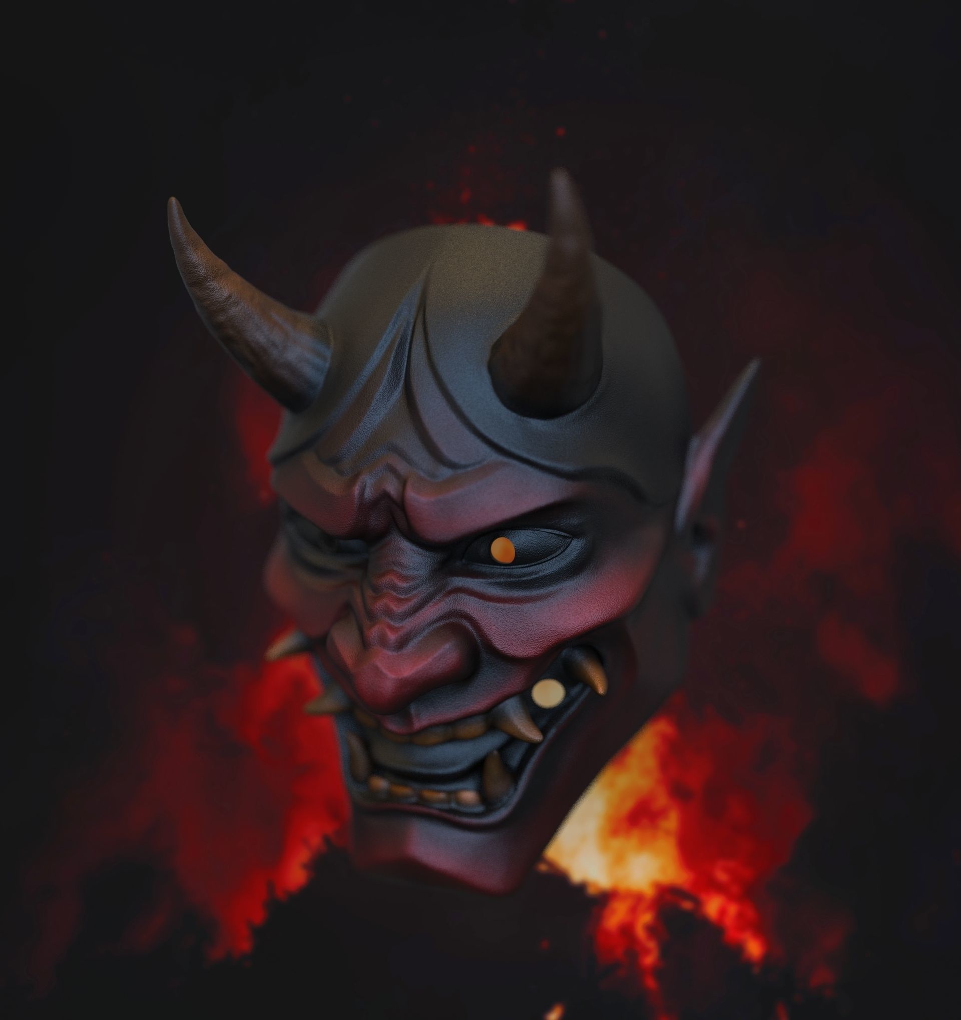 Hannya mask Japanese samurai  3D print model_12