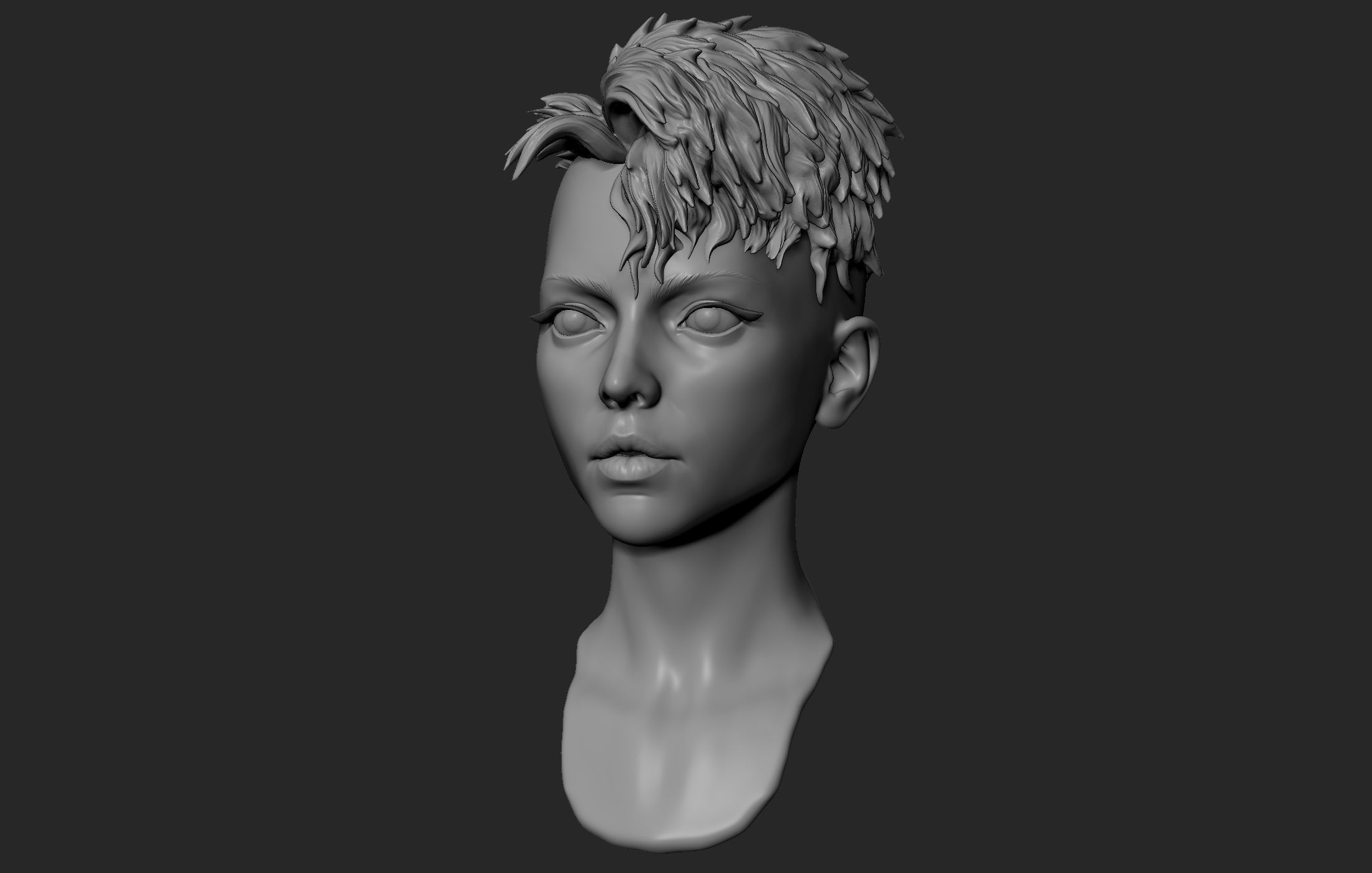 Female Head with Short Hair 3D model_3