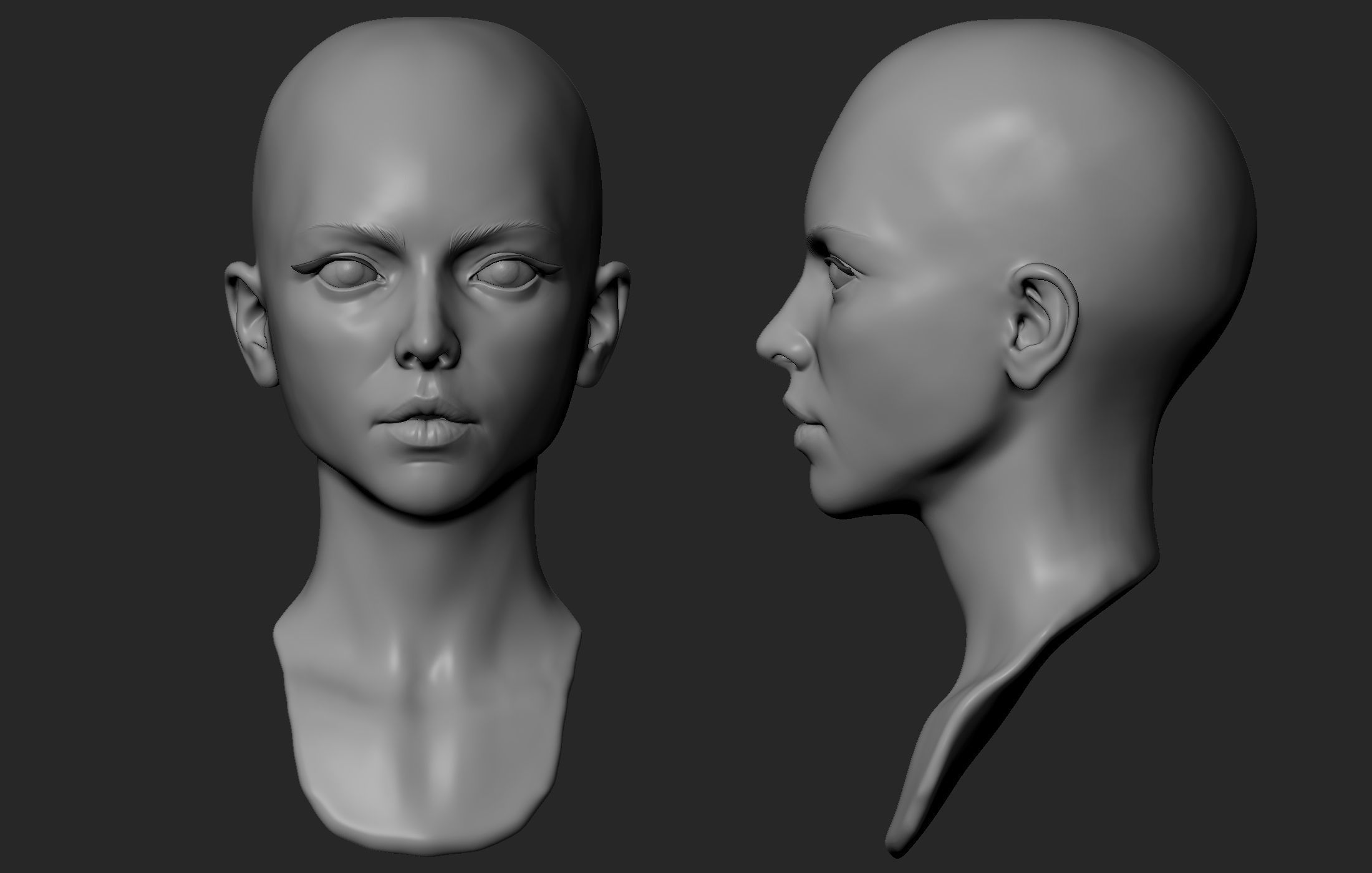 Female Head with Short Hair 3D model_1