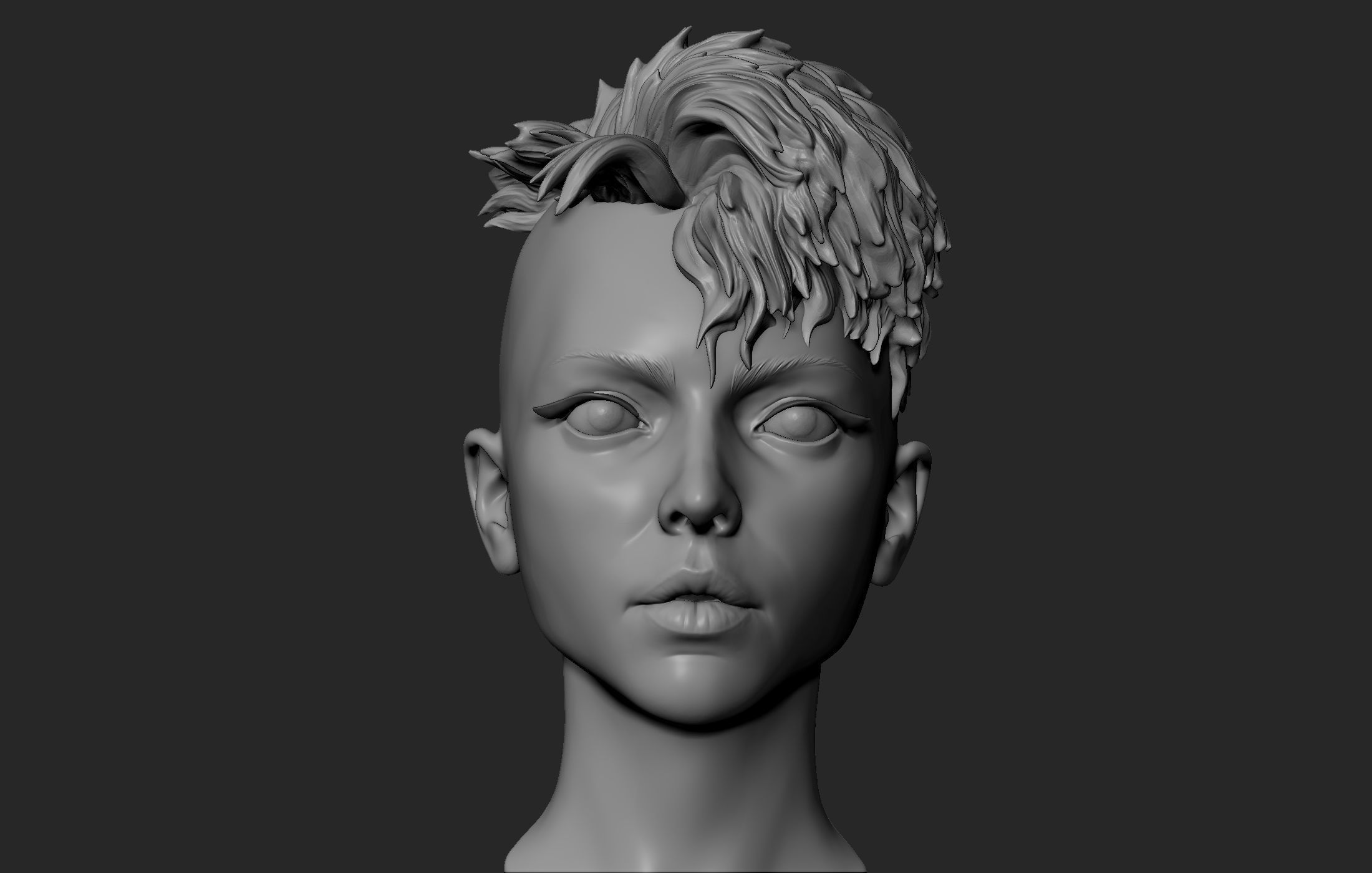 Female Head with Short Hair 3D model_4