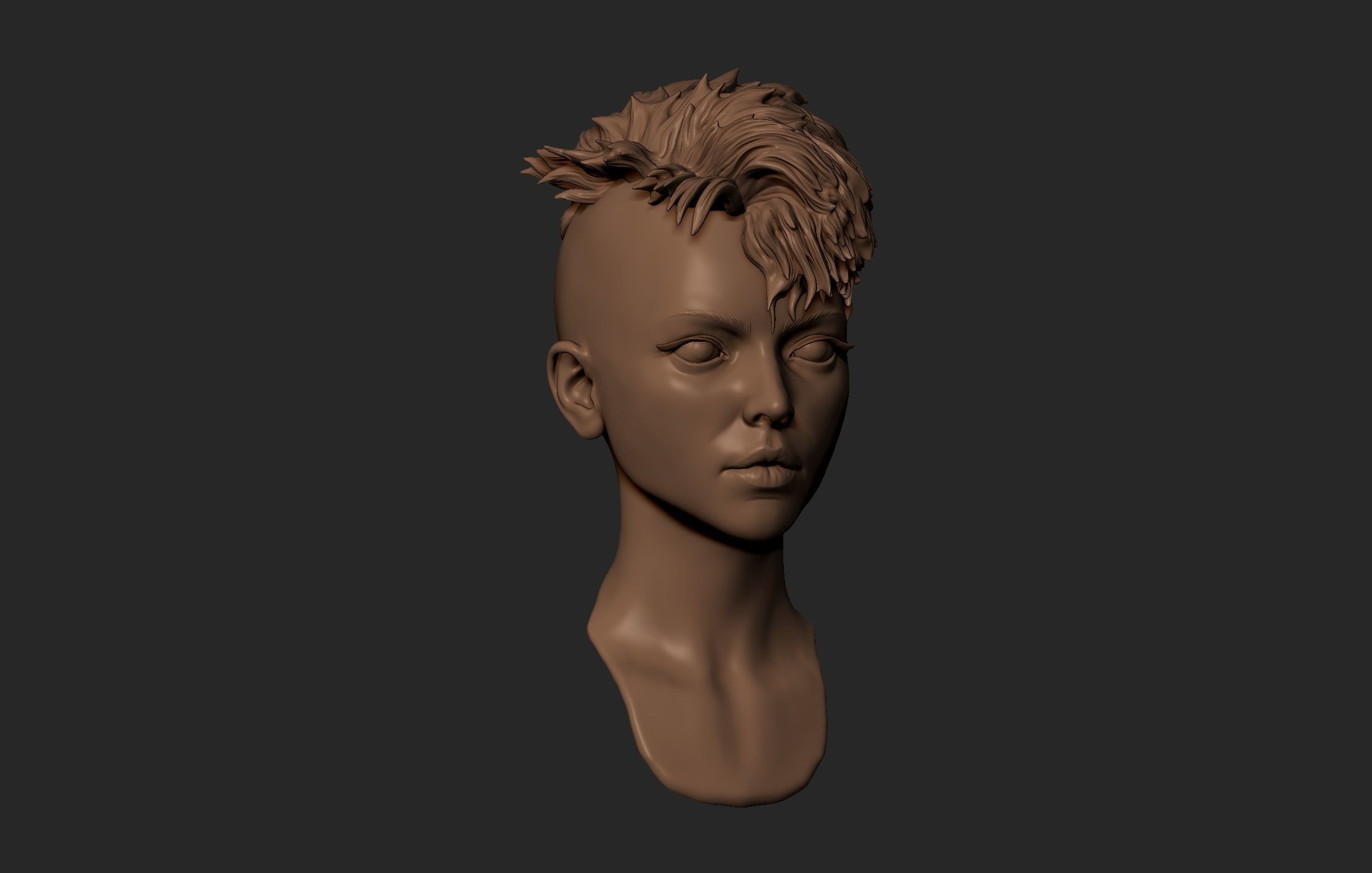 Female Head with Short Hair 3D model_13