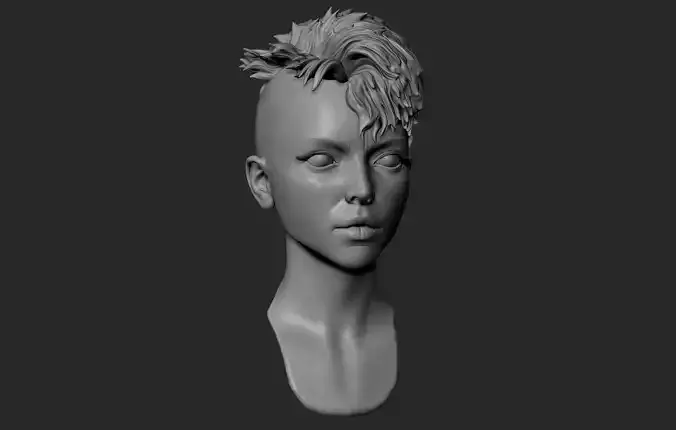 Female Head with Short Hair 3D model