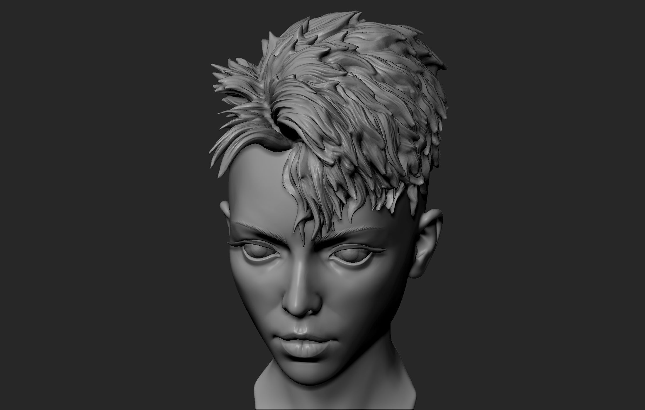 Female Head with Short Hair 3D model_5