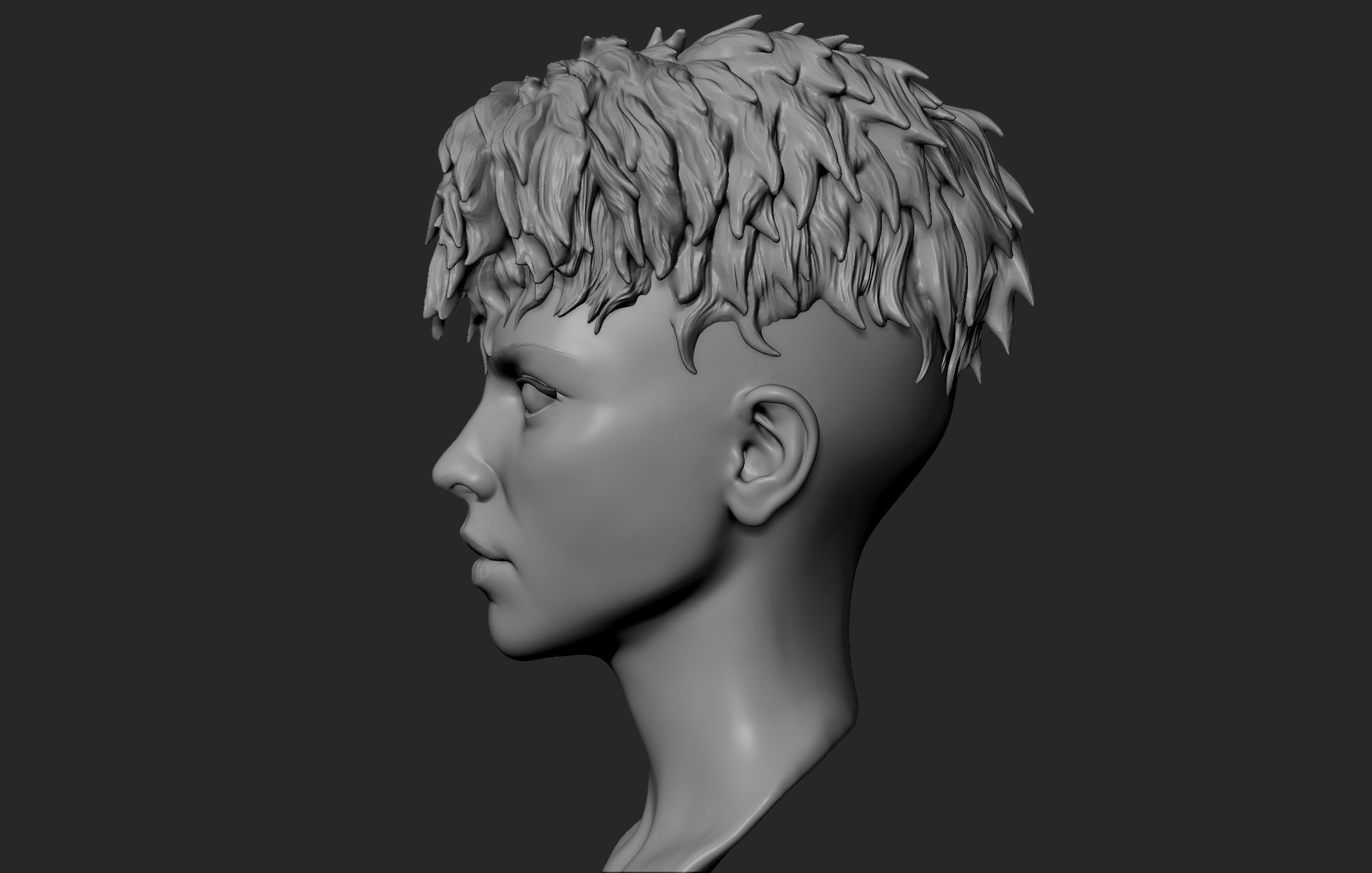Female Head with Short Hair 3D model_7