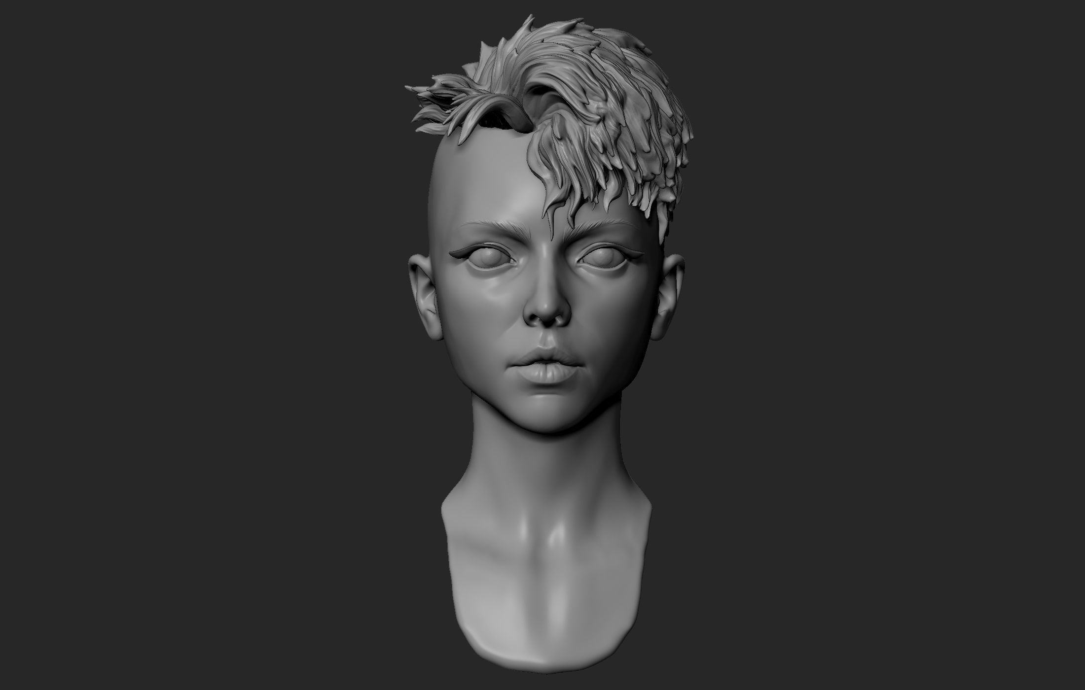 Female Head with Short Hair 3D model_2