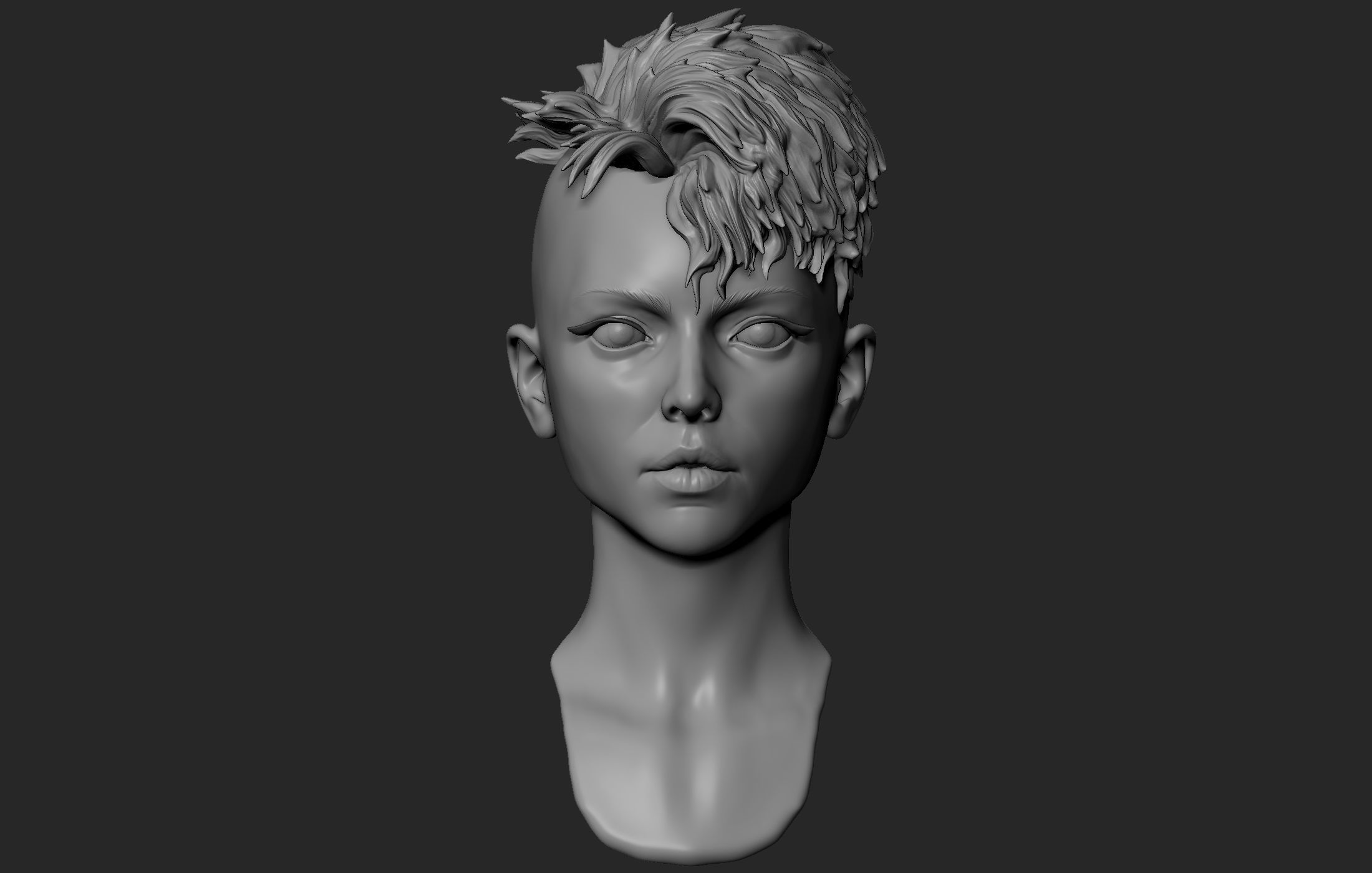 Female Head with Short Hair 3D model_10