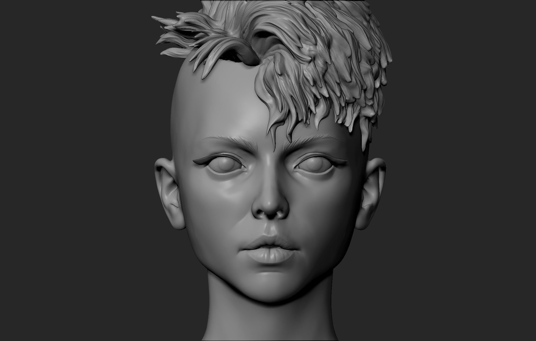 Female Head with Short Hair 3D model_11