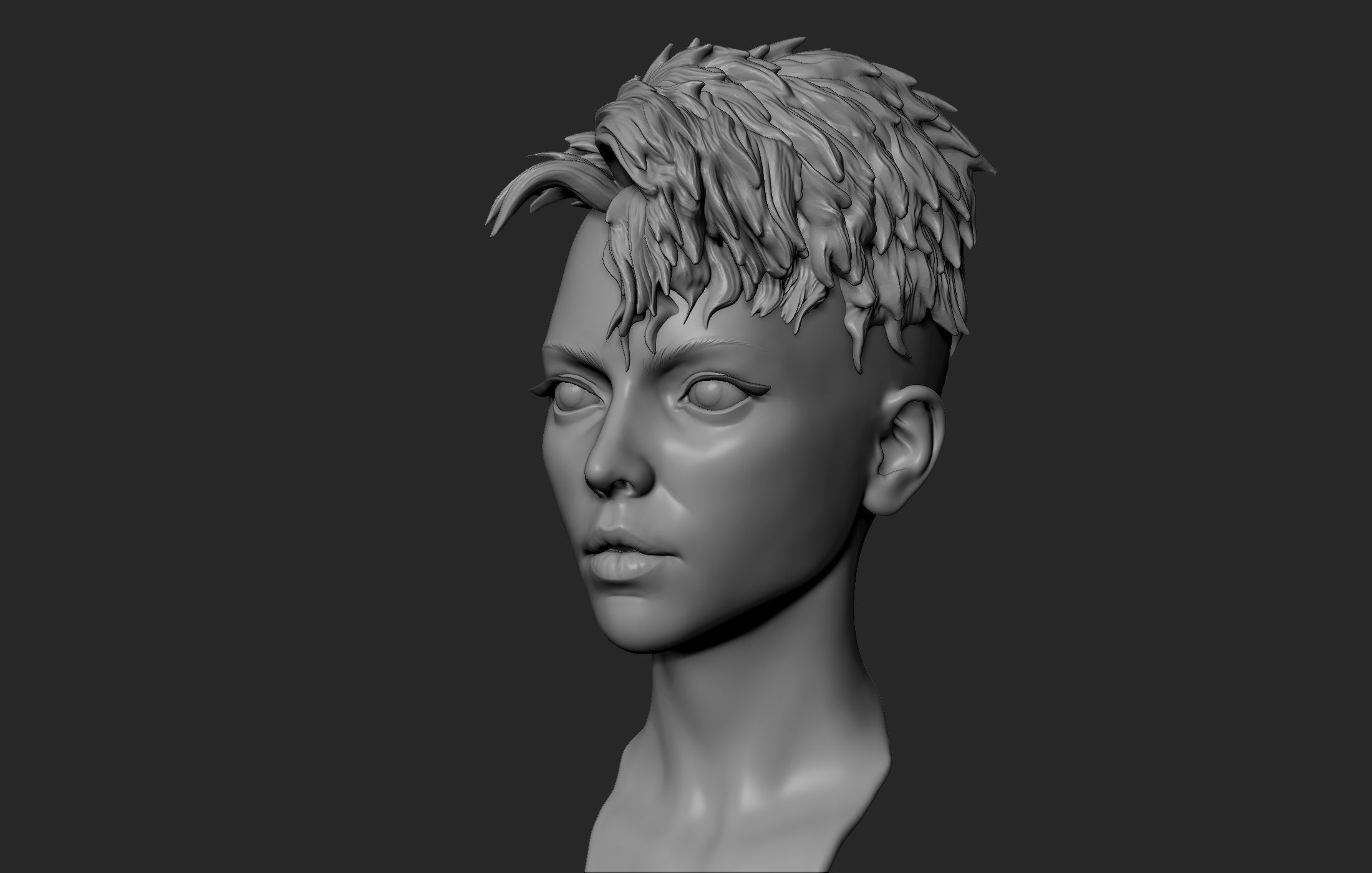 Female Head with Short Hair 3D model_6