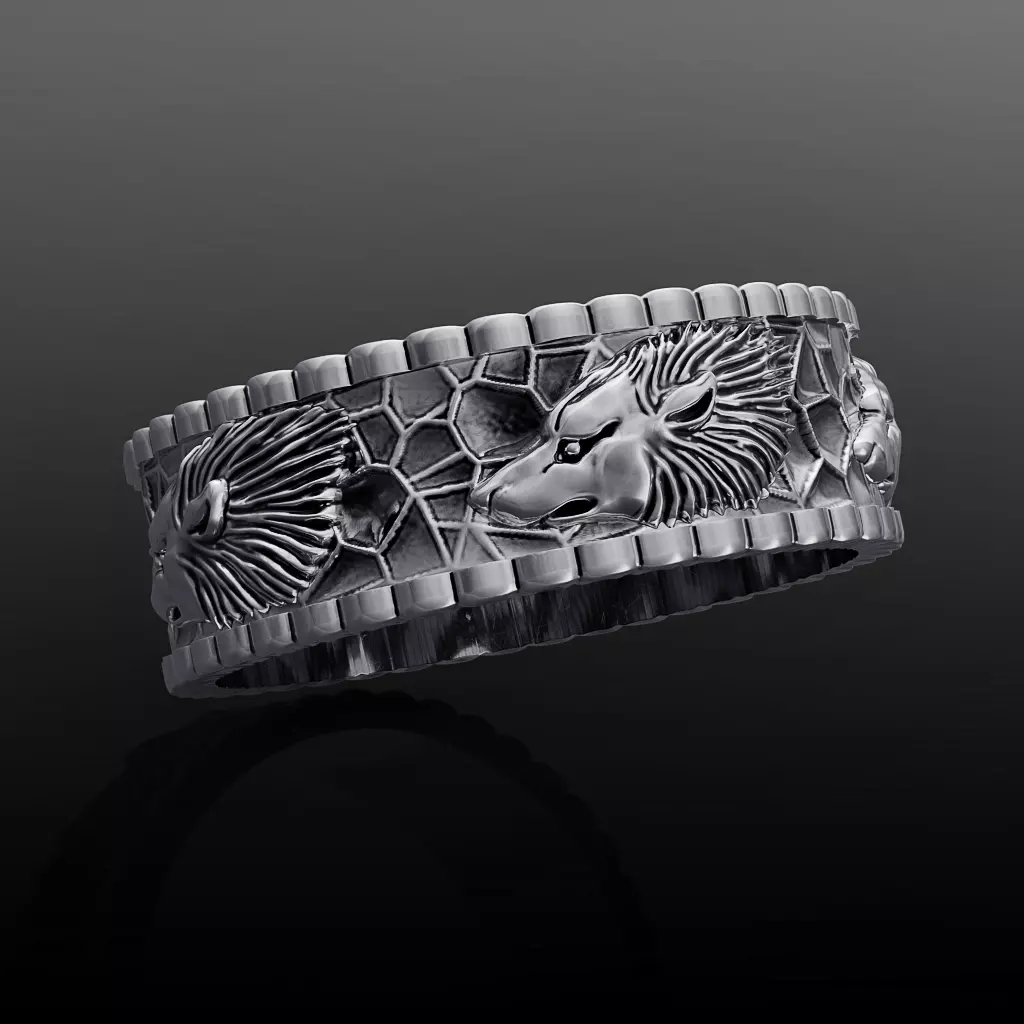 Wolf ring 3D print model_0