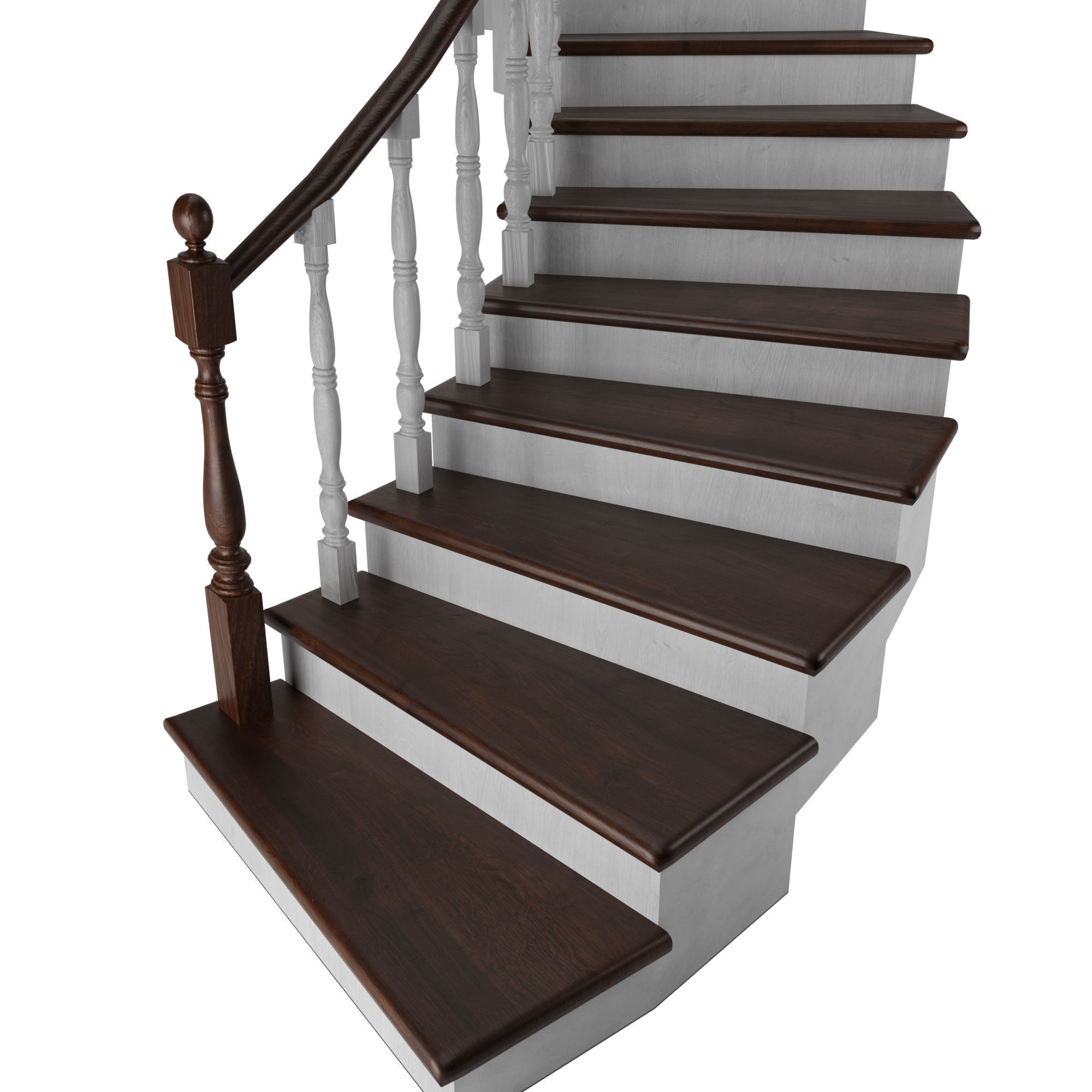 Wooden spiral Stairs Low-poly 3D model_6