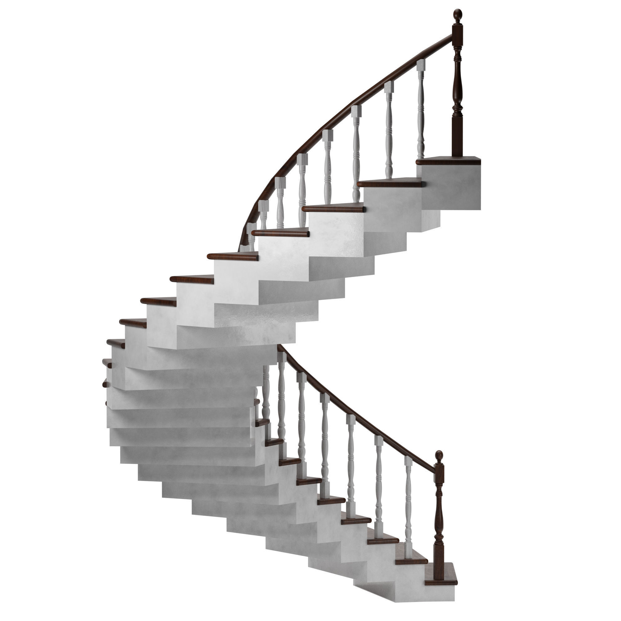 Wooden spiral Stairs Low-poly 3D model_3