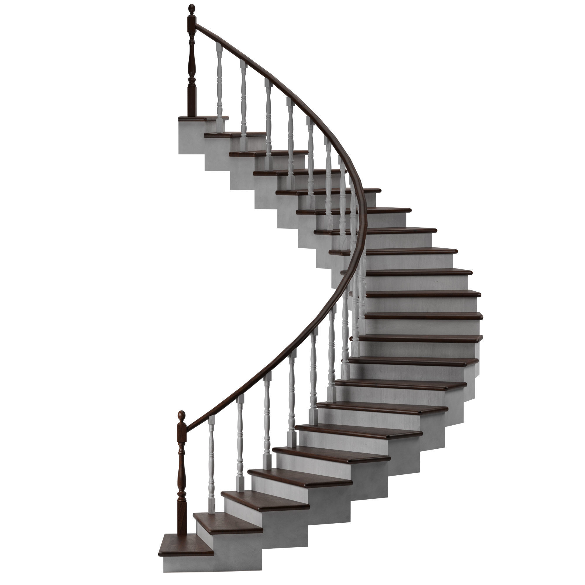 Wooden spiral Stairs Low-poly 3D model_1
