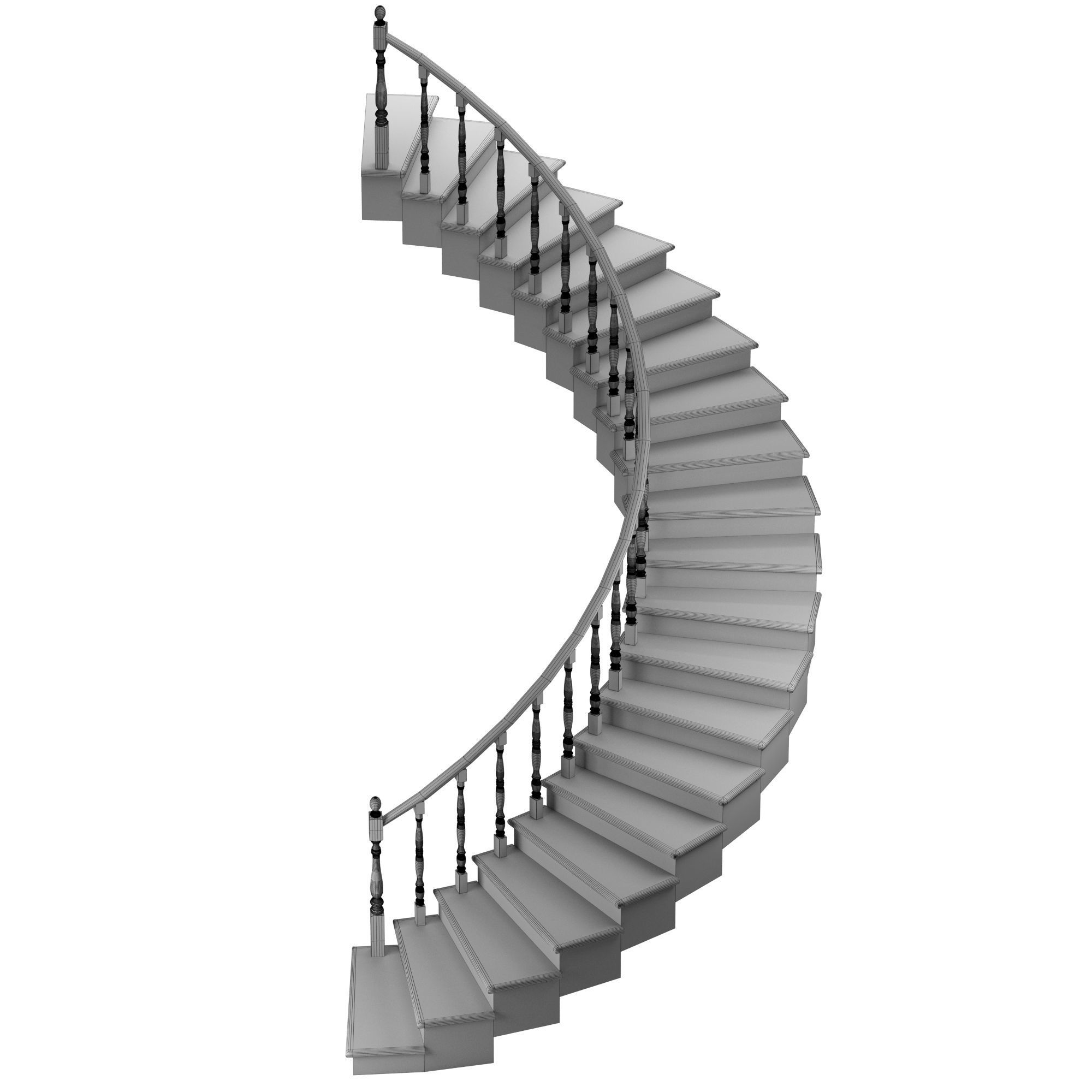 Wooden spiral Stairs Low-poly 3D model_5
