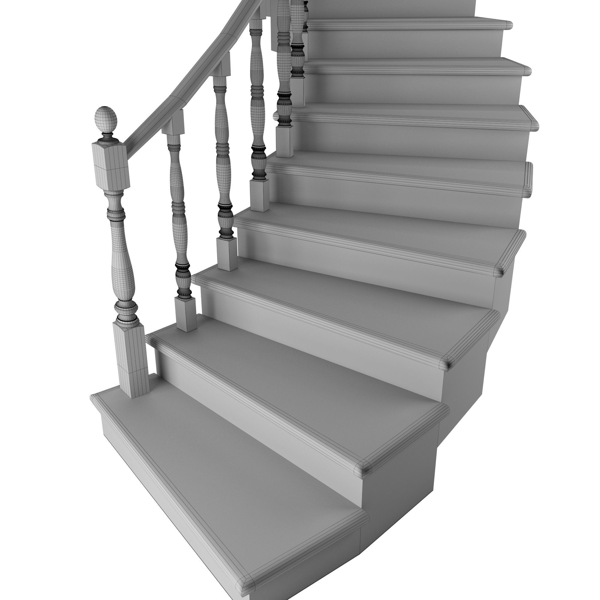 Wooden spiral Stairs Low-poly 3D model_7