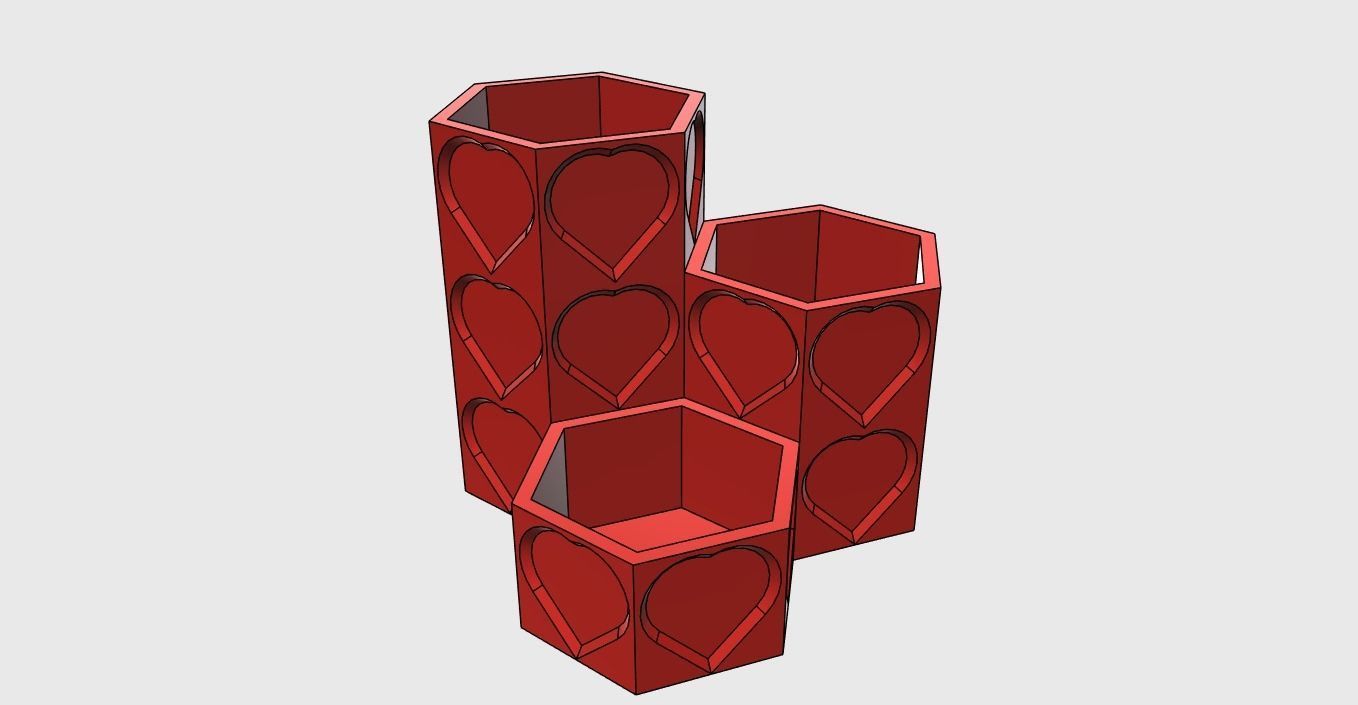 Pencil Holder Hexagons  Hearts easy printable 3D print model_4