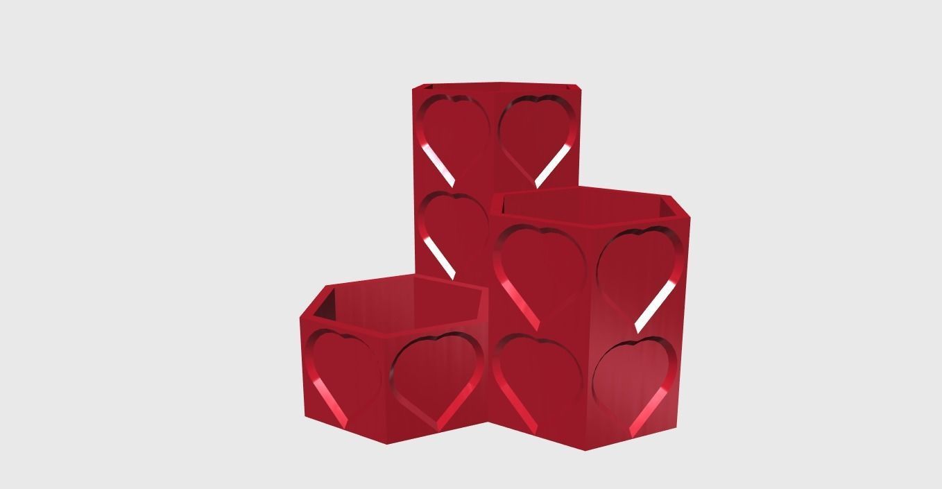 Pencil Holder Hexagons  Hearts easy printable 3D print model_5
