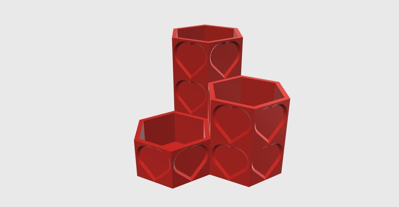 Pencil Holder Hexagons  Hearts easy printable 3D print model_3